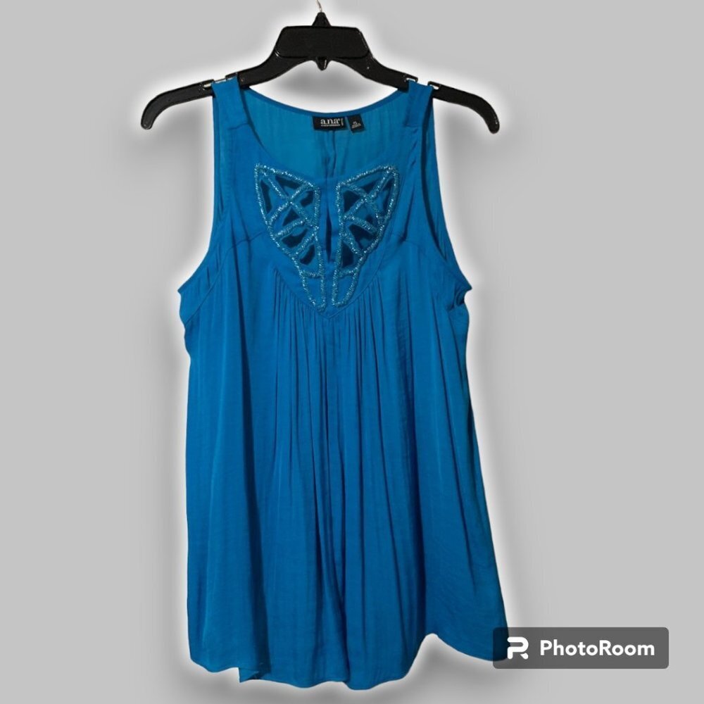 a.n.a turquoise bedazzled detail flowy tank top, petite PL 🛍️